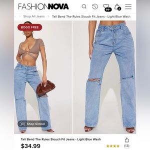 NWT Fashion Nova Bend The Rules Slouch Fit Jeans - Light Blue Wash